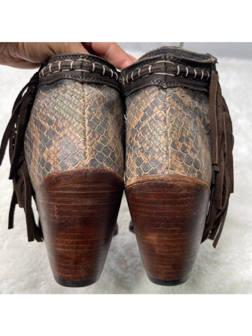 Liberty Black Python Print Fringe Concho Western Boots Womens 8 Boho Booties - Picture 6 of 12